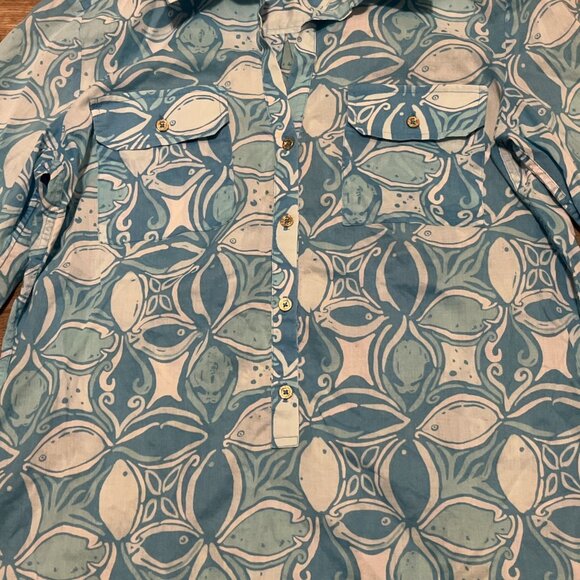 Lilly Pulitzer Captiva Tunic Top SZ Small Blue What A Racquet Button Up Blouse - Picture 2 of 11